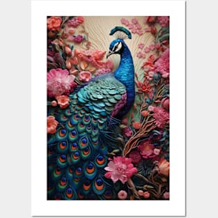 Peacock in a Flower Garden Posters and Art